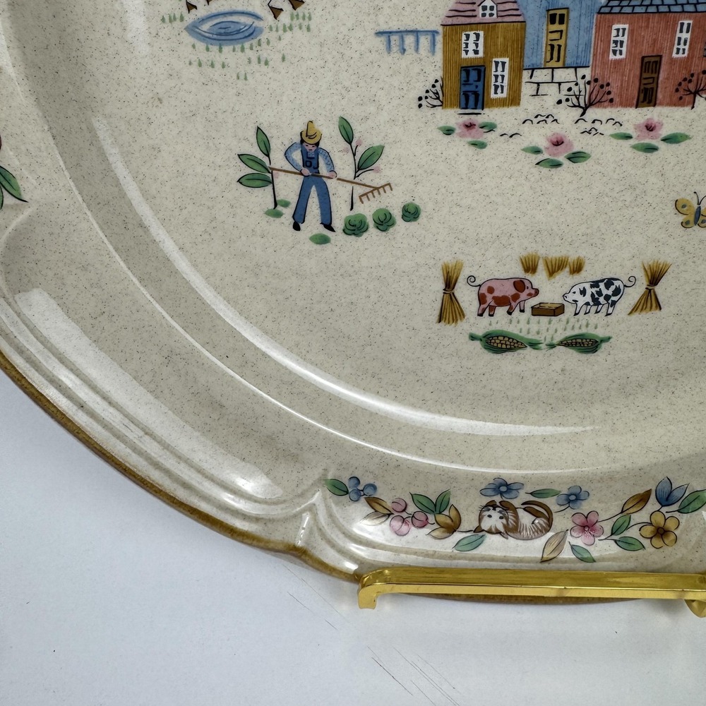 Vintage International China Heartland Chop Plate Large Beige Farm Scene Japan - Picture 6 of 10